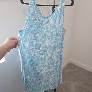 Blue and White Sleeveless Dress